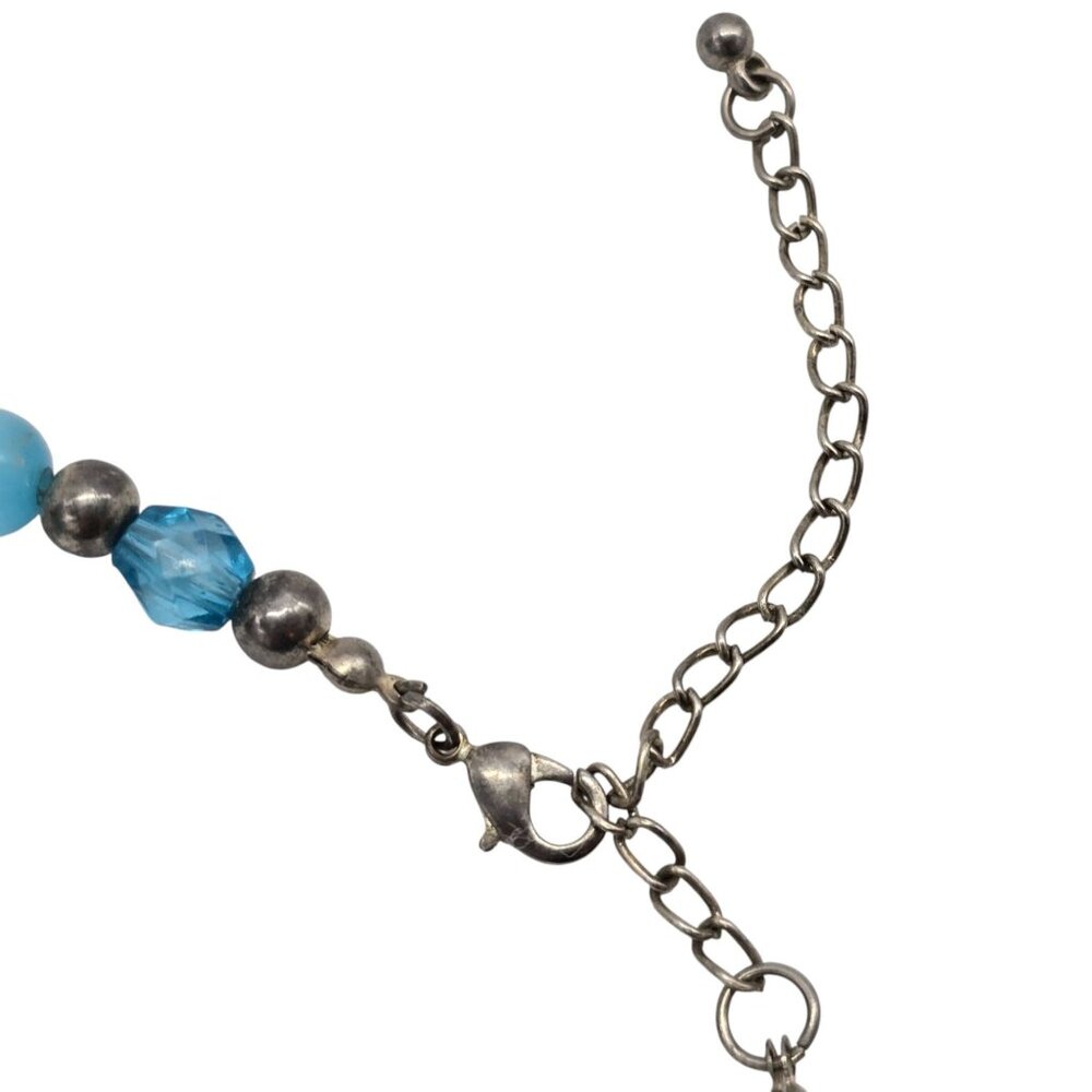 Blue Floral Cloisonne Style Bead Necklace Glass Crystal Silver Tone 18–21” - Picture 7 of 7